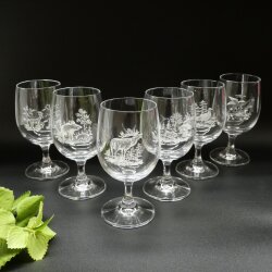 6 Stück Wein Gläser Weinglas Set mit Jagdmotiv
