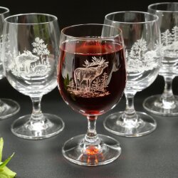 6 Stück Wein Gläser Weinglas Set mit Jagdmotiv