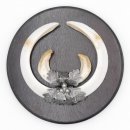 1 Stück Wildschwein Keilerwaffe mit Eichenlaub Verzierung Trophäe Keiler Gewaff Hauer Länge 21 cm #32.198