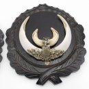 2 Stück Wildschwein Keilerwaffen mit Eichenlaub Verzierung Trophäe Keiler Gewaff Hauer Länge 17,6 cm auf geschnitztem Trophäenschild