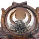 2 Stück Wildschwein Keilerwaffen mit Eichenlaub Verzierung Trophäe Keiler Gewaff Hauer Länge 17,3 cm auf geschnitztem Trophäenschild