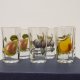 6 teiliges Schnaps Gläser Set mit farbigen Mischobst Motiven Birne, Pflaume und Mirabelle - hoch - 2 cl -