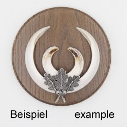 1 piece of boar weapon oak leaf cover, small, 4 leaves with 2 acorns, silver-colored