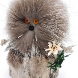 Wolpertinger Wolpi Präparat taxidermy Mini mit Holz Edelweiss und orange Augen Höhe 22 cm
