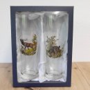 2 teiliges Weizengläser Set mit farbigen Motiv Wildschwein & Hirsch im Geschenkkarton Bierglas Bier Glas