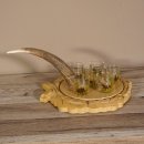Schnaps Anbieter geschnitztes Schnapsbrett H14 cm Rothirsch Stange Geweih Griff mit 6 Stück " kurze " Gläser Jagdmotiv Tier Motiv #27.7.1.3