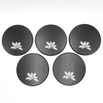 5 Stück Keilerschilder rund dunkel AF 21 cm mit 5 Stück Eichenlaub Deckblatt 6-blättrig Keilerbrett Gewaffbrett Trophäenschild
