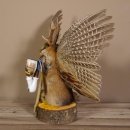 Wolpertinger Wolpi Bisam Präparat mit große Flügel, Pfeife und Stock, mit grünen Augen Fabelwesen Gaudi Geschenk #86.7.31