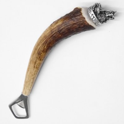 Abrebotellas con asta de ciervo Mango de cuerno de ciervo con adorno en el extremo Cabeza de jabalí Cabeza de jabalí GL 23 cm #27.19.6.35