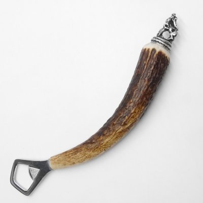 Bottle opener with deer antler handle and end cap decoration, standing deer, GL 24 cm #27.19.7.24