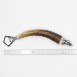 Bottle opener with deer antler handle and end cap decoration, standing deer, GL 24 cm #27.19.7.24