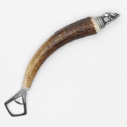 Bottle opener with deer antler handle and end cap decoration, standing deer, GL 24 cm #27.19.7.24