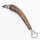 Flaschenöffner Öffner mit Hirsch Geweih Stange Hirschhorn Griff mit Endkappe Verzierung Hirsch stehend GL 24 cm #27.19.7.25