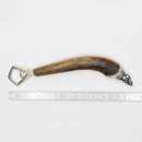 Flaschenöffner Öffner mit Hirsch Geweih Stange Hirschhorn Griff mit Endkappe Verzierung Hirsch stehend GL 24 cm #27.19.7.25