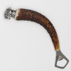 Abrebotellas con asta de ciervo Mango de cuerno de ciervo con adorno en el extremo Jabalí de pie GL 21 cm #27.19.8.23